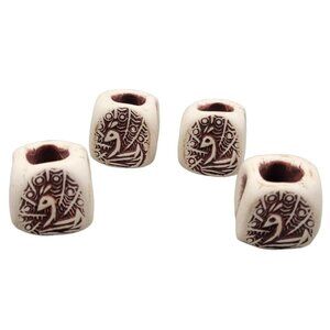 Handmade Bisque Fired Clay Beads Peacock Design Stamped Set of 4